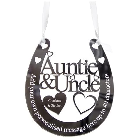 Personalised Auntie & Uncle Wedding Bridal Gift Lucky Keepsake Horseshoe with Hearts. AGiftForYouUK D161 Cover