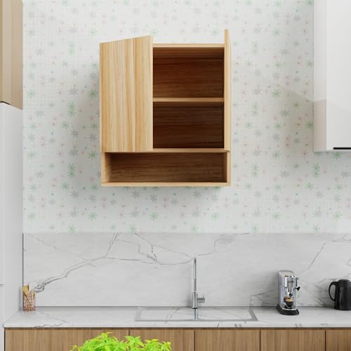Image of 2 Door Multipurpose Wall Mounted Cabinet with Adjustable & Fixed Shelf | Storage for Kitchen, Bathroom, Office & Living Room | Assembly-DIY | Color-Asian Light | Size-60x33x63.8 Cm