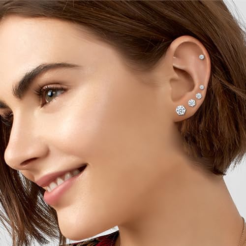 6 Pairs Silver Stud Earrings for Women 3-8 Mm 316L Hypoallergenic Cubic Zirconia Surgical Stainless Steel Earring Studs3