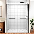 Shower Door Double Sliding Glass Shower Door 44-48 in W. x 72 in. H, 1/4 inch Clear SGCC Tempered Glass Sliding Doors, Bathroom Shower Glass Doors with Explosion-Proof Film, Matte Black