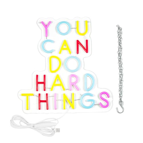 Image of You Can Do Hard Things Neon Signs Dimmable LED Inspire Neon Lights Wall Decor for Kids Room Classroom Bedroom Living Room Study Gift Art for Kids Friends -12.56 x 12.2 IN-USB Powered-Acrylic