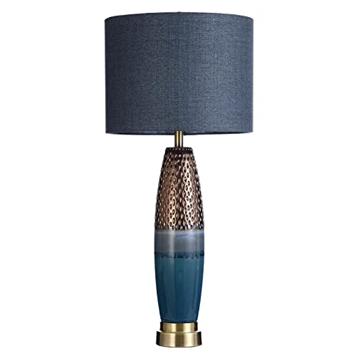 StyleCraft Home Collection Signature 37.25 Inch 150 Watt Blue and Copper Bedford Table Lamp Portable Light for Living Rooms and Bedrooms