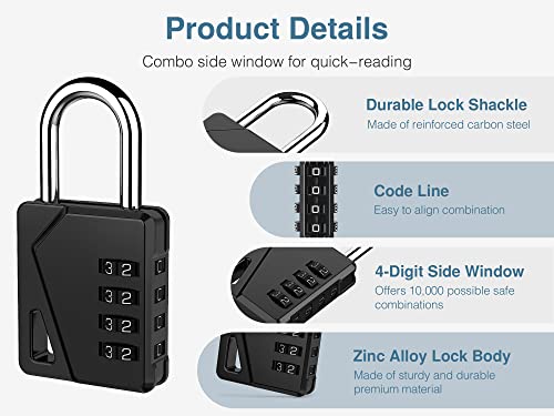 Puroma 4 Pack Combination Lock 4 Digit Outdoor Waterproof Padlock For School Gym Locker, Sports Locker, Fence, Toolbox, Gate, Case, Hasp Storage (Black) #TOP4