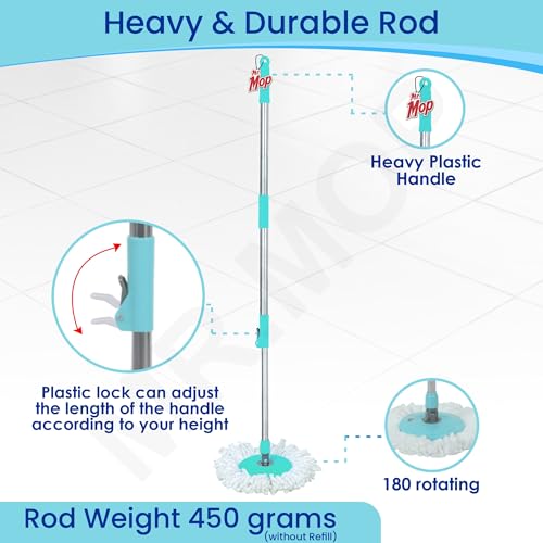 Image of Mr.Mop 360 Degree Round Spin Bucket Mop for Floor Cleaning with Rod Stick and 2 Microfiber Refill | Magic Pocha Set (Aqua Green (Plastic Jali))
