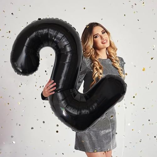 Image of Number Balloons Black Party Balloon - Giant Number 2 Balloon, 40 Inch Large Balloon for Birthday Decorations, Black Party Supplies for Men Women