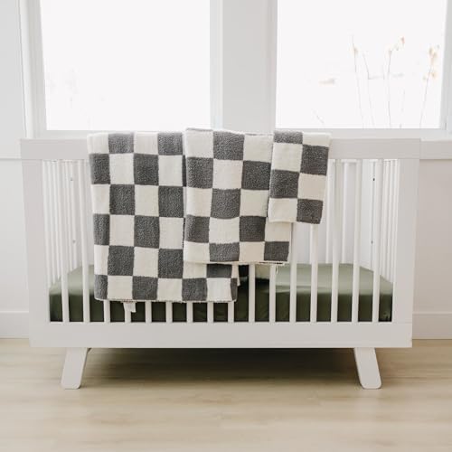 Image of Mebie Baby Charcoal Checkered Plush Lovey Blanket 15x20 - Soft, Lightweight, Breathable | Available in Two Sizes