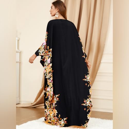 ODIZLI Ramadan Abaya for Women Muslim Batwing Sleeve Floral Print Prayer Dress Dubai Turkey Kaftan4