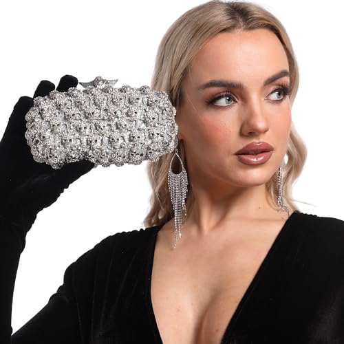 Image of Boutique De FGG Skull Crystal Clutch Purse for Women Formal Rhinestone Clutch Evening Bag Halloween Minaudiere Handbag,Mini