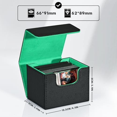 Image of ZLCA Card Deck Box for Trading Cards, MTG Commander Deck Box Holds 120+ Single Sleeved, Leather Magnetic Card Storage Case Fits for TCG CCG Magic(Black& Dark Green)