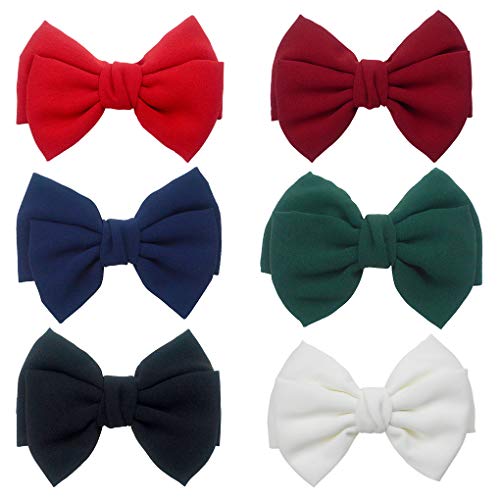 6 Pack Solid Color 5.2'' Bow Clips Women Hair Barrettes Hair Accessories #TOP15