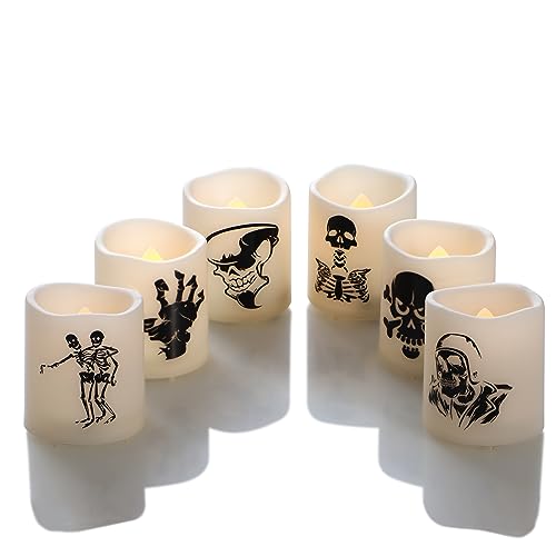 Image of Halloween Battery Operated Flameless LED Votive Candles with Timer 6 Pack