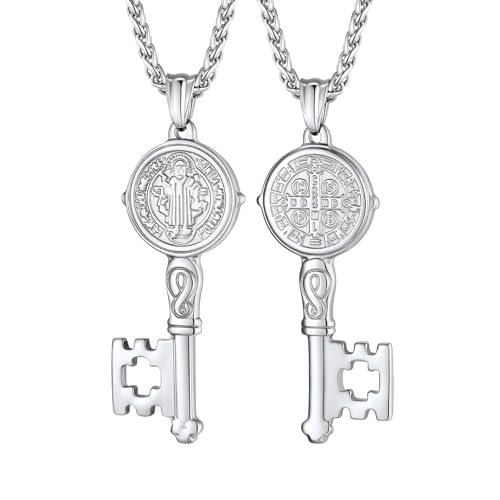 U7 Saint Michael Necklace for Men,Stainless Steel/18K Gold Plated St Michael Archangel/Saint Benedict/Saint Christopher Pnedant Amulet Necklace for Me