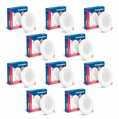 Crompton Star Lord JBNXT Junction Box Downlighter | 5W | Round | Natural White | Pack of 10 | Junction Box | Cutout: 3 inch, 75 mm | For use in halls,