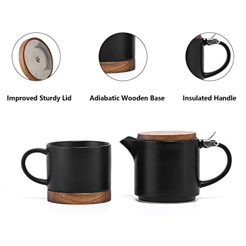 Taimei Teatime Ceramic Modern Black Teapot Set, 10-Oz Teapot With Infuser And Cup, Tea Sets For Women, Tea For One Set #TOP3