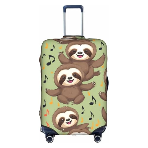 funny Cute Animal Sloth Music Print Protective Suitcase Cover Washable Travel Luggage Protector with Concealed Zipper