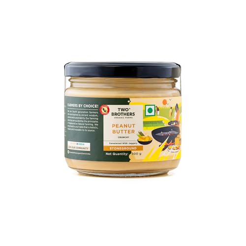 Image of Two Brothers Organic Farms - Peanut Butter Crunchy (300g) | Sweetened with Jaggery | Nutrients & Minerals Rich | Good Source of Protein, Fiber, Vitamin E | Vegan Butter Made Using Only Peanuts