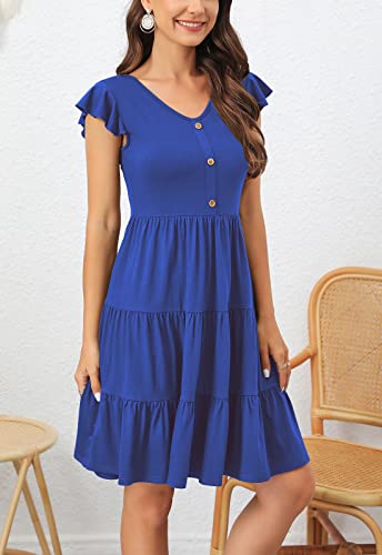 Image of Lamilus Summer Dresses for Women 2026 Ruffle Sleeve V Neck Non-See Through Tiered Babydoll Mini Dress Graduation Beach