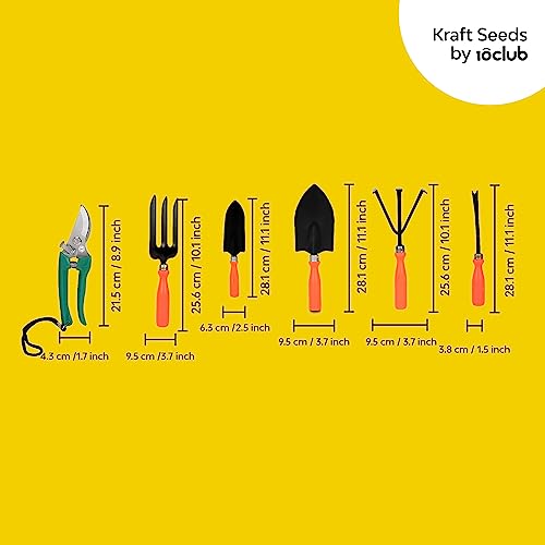 Kraft Seeds Garden Tool Kit - 9 Pcs (Weeder, Trowels, Hand Fork, Cultivator, Scissors, Pruner, Gardening Hand Gloves, Spray Pump) | Durable Gardening Tools | Home Gardening Hand Tool Set