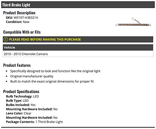 Marketplace Auto Parts, 3rd Third Brake Light Lens - Compatible with 2010-2013 Chevy Camaro