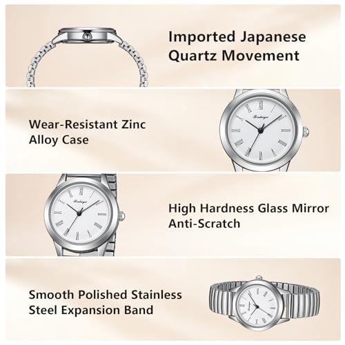 BOSHIYA-Womens-Stretch-Band-Watch-Easy-Reader-30mm-Analog-Quartz-with-Stainless-Steel-Elastic-Strap-Waterproof-Ladies-Wristwatch-GoldSilver 41wGj9v682L