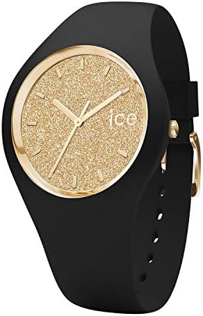 Ice-Watch - ICE Glitter Black Gold - Women's Wristwatch with Silicon Strap, Golden/Black, ys/m, Medium (40 mm)