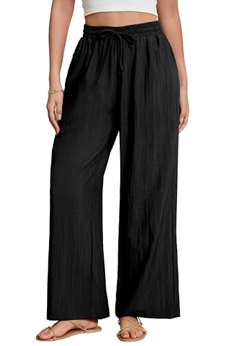Women's Wide Leg Pants Flowy Pants for Women Casual Palazzo Trousers Loose Fit High Waisted Drawstring with Pocket
