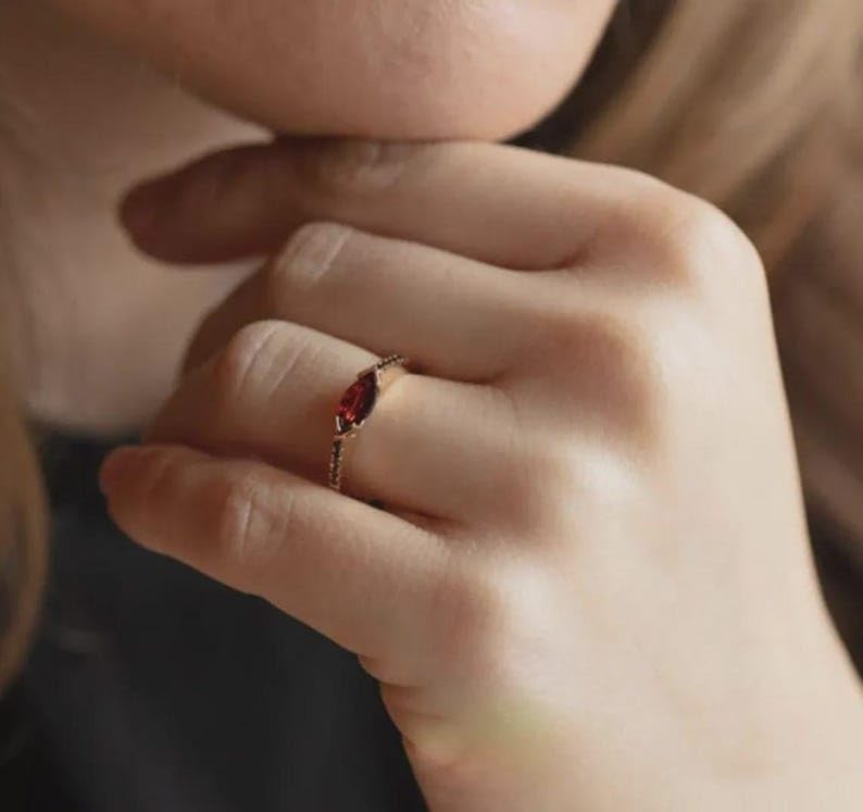 Garnet Gemstone Sterling Silver And Yellow Gold Plated Women Ring Handmade Jewelry GMR62