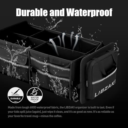 Image of LIBZAKI Oversize 4 in 1 Car Trunk Storage Organizer, Multi Compartment Collapsible Trunk Storage Box with Cooler Bag for Car Truck SUV-Black