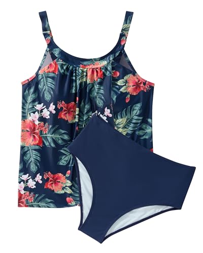 Image of SUUKSESS Women Tummy Control Tankini Bathing Suit Ruffle High Waisted Swimsuit