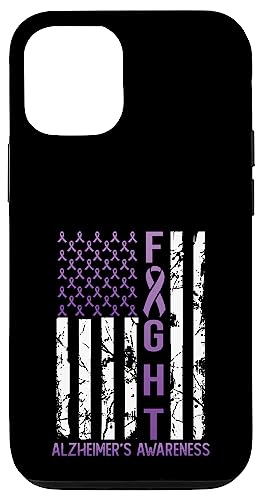 Alzheimer's Awareness Month Day USA Flag Ribbon Purple Carcasa para iPhone 12/12 Pro
