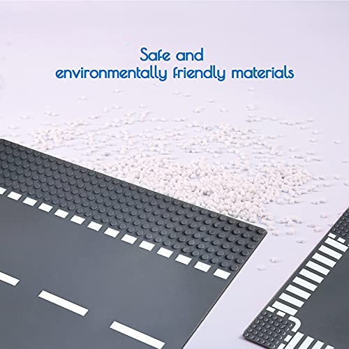 Bauplatten für Straßen, Städte, Straßenplatten,Kompatibel mit Allen gängigen Marken, 25.5*25.5cm Platten-Set für Kreatives Spielen, Lernspielzeug (6 Stück(2 Gerade,2 Kurve,T-Kreuzung+Kreuzung)) – Bild 5