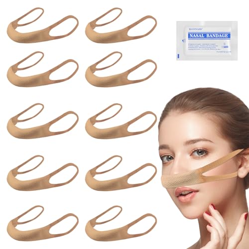 Elasticated Nose Bandage Nasal Dressing Holder Individually Wrapped for Post-Surgery Rhinoplasty & Septoplasty Recovery External Breathable Nose Cover with High Absorption (10 Pcs Beige)