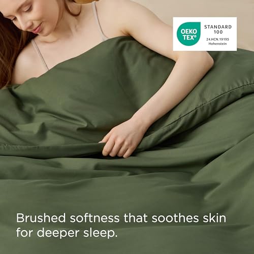 Image of Bedsure Duvet Cover King Size, 1Pc Soft Double Brushed Bedding, Olive Green | For Kids & Adults, 104 inchx90 inch, Only 1 Comforter Cover, No Pillow Shams, Hotel Luxury, Breathable, Lightweight, Zipper Closure