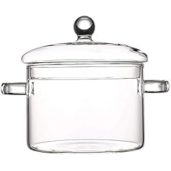 Cacerola De Vidrio TAMUME 1.5L Olla Rectas de Vidrio con 2 Asas, Sartén con Tapa Cubierta