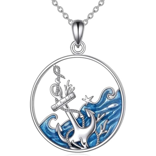 Collier pendentif vague ancre personnalisé en acier pour homme et femme