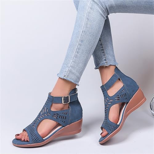 Platform Wedge Slide Sandals for Women Summer Gladiator Adjustable Buckle Open Toe Roman Zipper Shoes Casual Non-Slip Hollow Shoes Minimalism Beach Rubber Soft Flat Sandals4