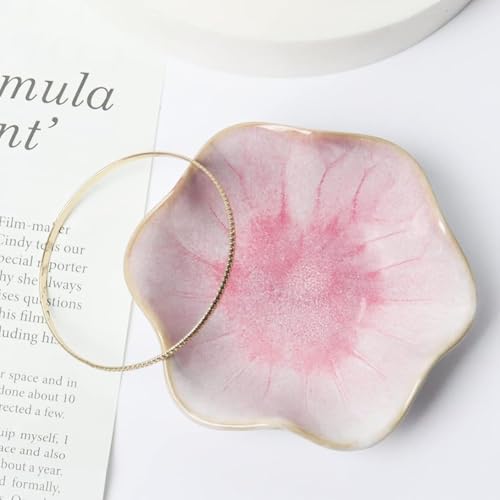 CavspkArt Keramik-Schmuckschale, dekoratives Schmucktablett, kleine Ringschale, Schmucktablett, Schmuckteller, Schlüsselschale, Keramik-Schale, Geschenk für Damen und Mädchen (Rosa)