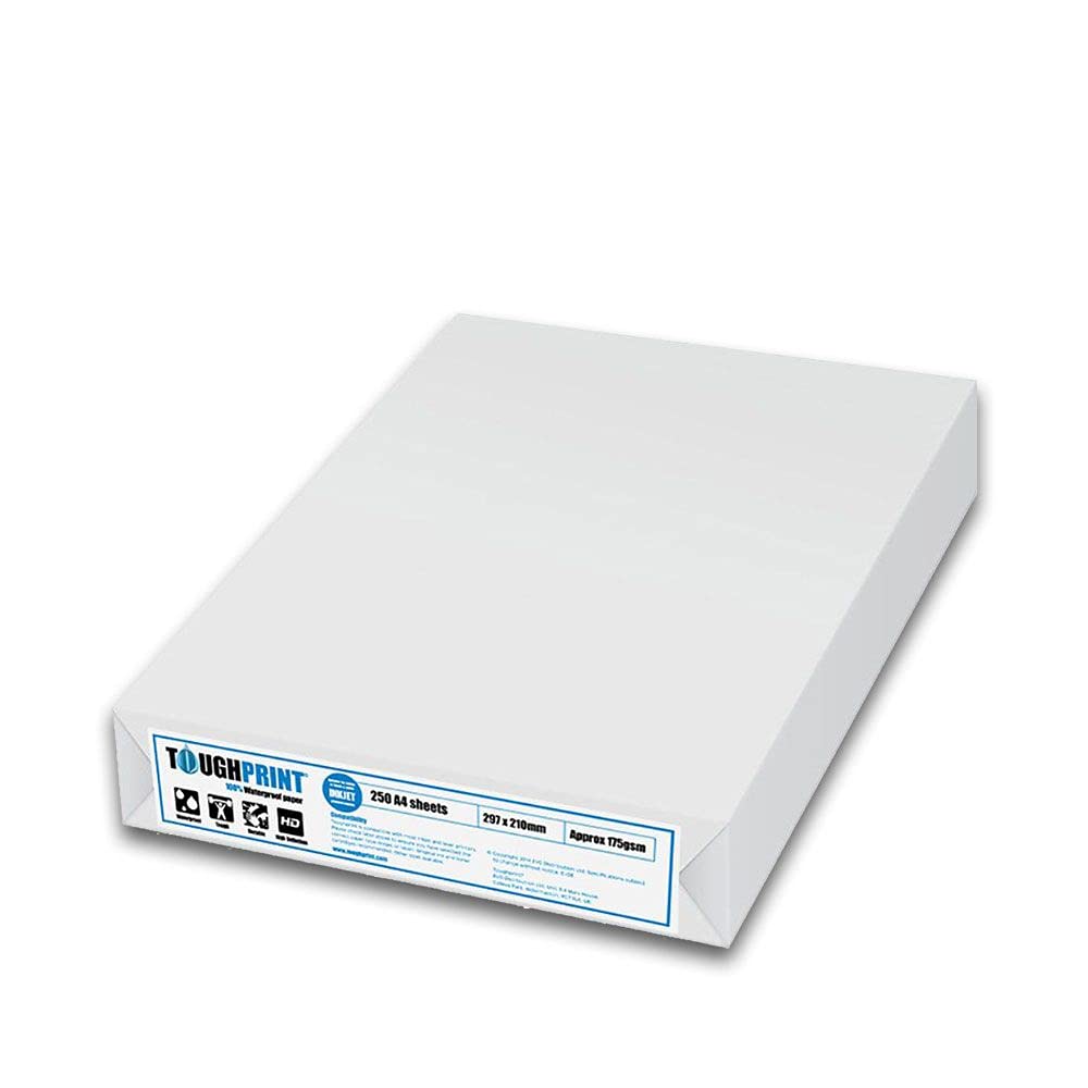Toughprint A4-Inkjet Waterproof Paper, 250 Sheets, High-Definition, Durable, Wipe Clean Sheets, Perfect For Outdoor Sports, Map Printing & Signs