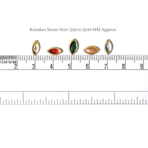 Image of EmbroideryMaterial 5 * 9 MM Flat Back Round Kundan Stone Beads for Craft, Embroidery Work, Jewellery Making, Bangles Making Combo of 5 Colors (250 Pieces, Gold, Silver, Off White, Red, Green)