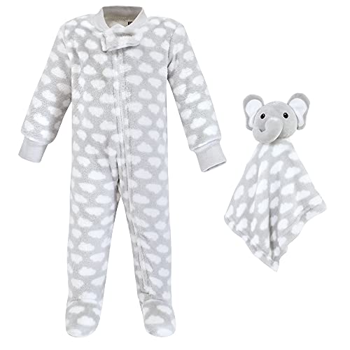Hudson Baby unisex baby Flannel Plush Play Security Toy and Toddler Sleepers, Elephant Cloud, 0-3 Months US