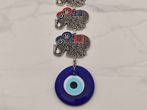 Erbulus Rainbow Seven Elephants Glass Turkish Blue Evil Eye Wall Hanging Ornament – Metal Home Decor - Turkish Nazar Bead Amulet - Protection And Good Luck Charm Gift #TOP4