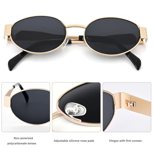 Retro Oval Sunglasses for Women, Metal Frame Sunglasses Classic Trendy Sun Glasses3