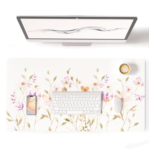 Colorful Star Large Mouse Pad, Floral Waterproof Office Desk Mat, Non-Slip Computer Gaming Mouse Pad, XXL PC Laptop Protector Pads, PU Leather Desk Writing Pads for Office Home, 31.5" x 15.7"