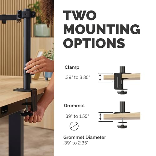 Fellowes Everyday Adjustable Dual Monitor Arm – Holds Two Screens up to 32" (inch) Weighing 19.84 lbs Each, Tilt, Swivel, Rotate, VESA 75/100, Clamp or Grommet Mount, Cable Management by Fellowes - Image 5