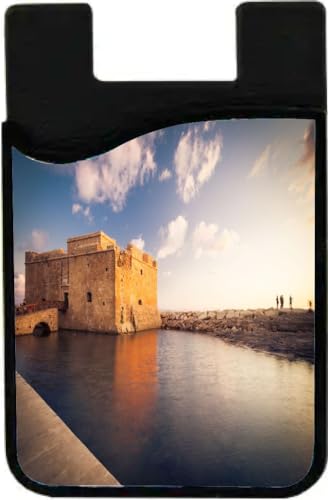 Island Gifting Neoprene Stick-on ID Card Holder for iPhone/Galaxy/Google Android Cases Featuring Image of Late Afternoon View of Paphos Castle in Cyprus