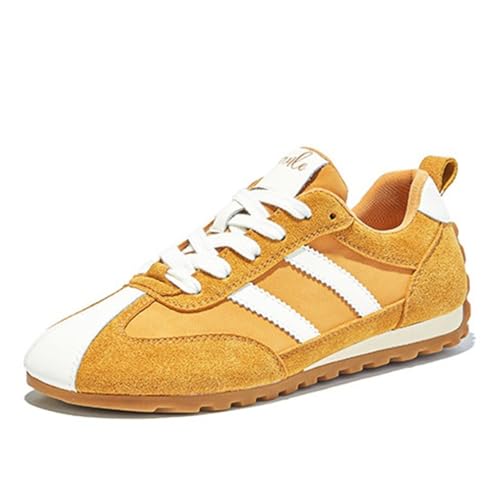 Zapatillas Deportivas Planas de Mujer con Plataforma de Piel Zapatillas clásicas y Vintage para Mujer con Suela Gruesa Ligeras Transpirables y cómodas para Entrenamiento y Running Amarillo 39