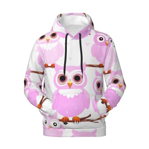 Men's Fleece Pullover Hoodies, Cute owl Printed Casual Drawstring Hooded Sweatshirts Hoodies