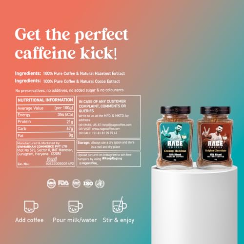 Image of Rage Coffee Silk Blend Instant Coffee | Belgian Chocolate & Creamy Hazelnut Silk Blend Flavoured Coffee 60 GMs Each | Premium, Bold & Smooth | Pack of 6
