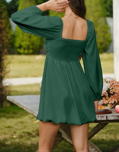 Image of HYPERFIRE Women's Square Neck Long Sleeve Bubble Mini Dress Pleated Smocked A Line Wedding Dresses