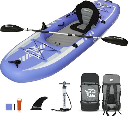 TIGERXBANG 10.2'x35''x8'' Inflatable Kayak with Detachable Seat, SUP-Kayak Set Includes Hand Pump/Aluminum Oar/Backpack, Inflatable Boat for Adults/Kids | for Fishing, Touring-Purple